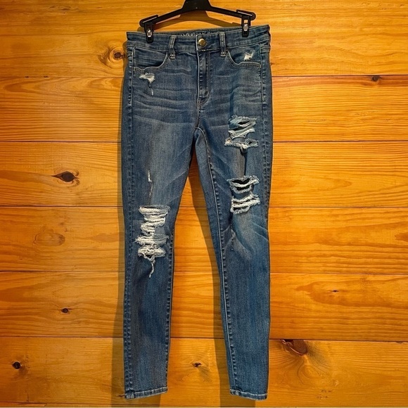 American Eagle Outfitters Super Stretch X Distressed High Rise Jegging 6 Short - Picture 1 of 12